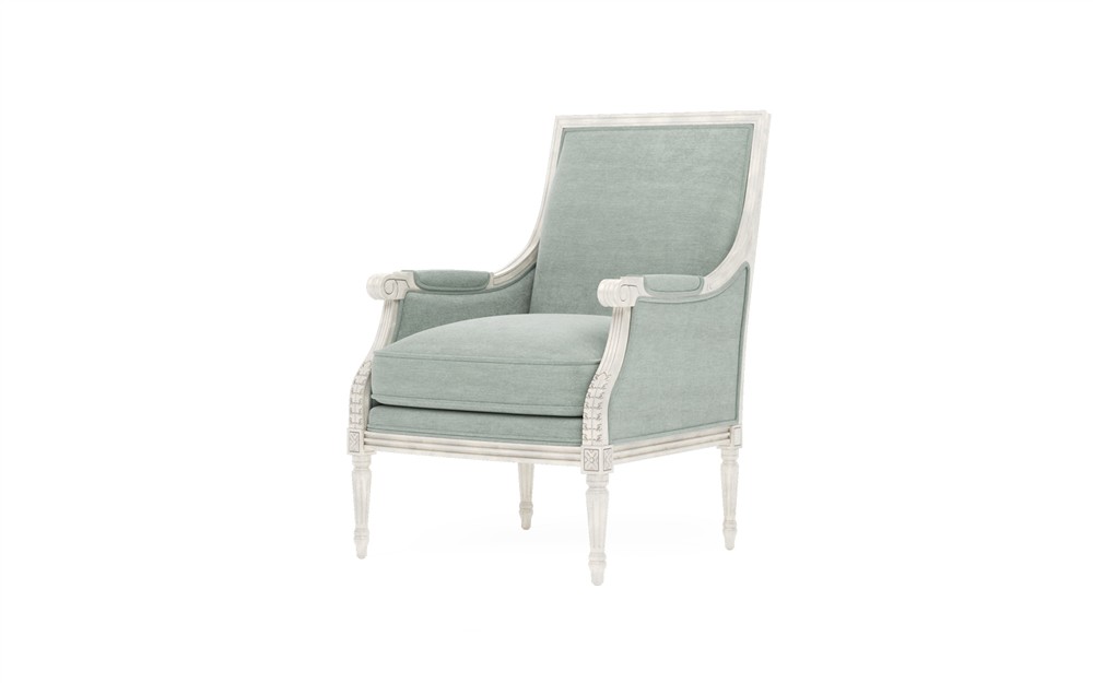 Juliette Sea Mist Velvet Vintage White Bergere Chair|