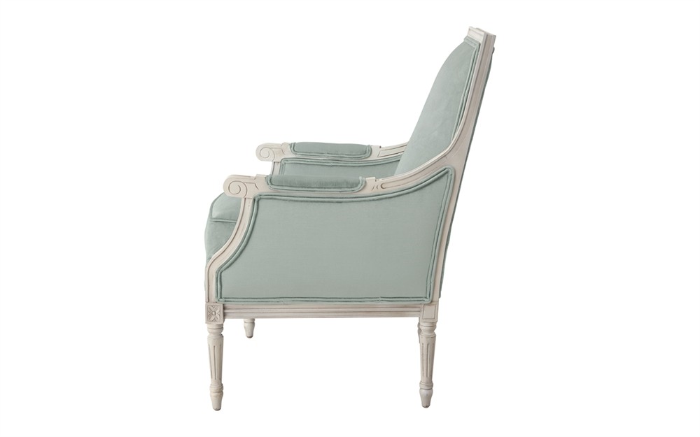 Juliette Sea Mist Velvet Vintage White Bergere Chair|