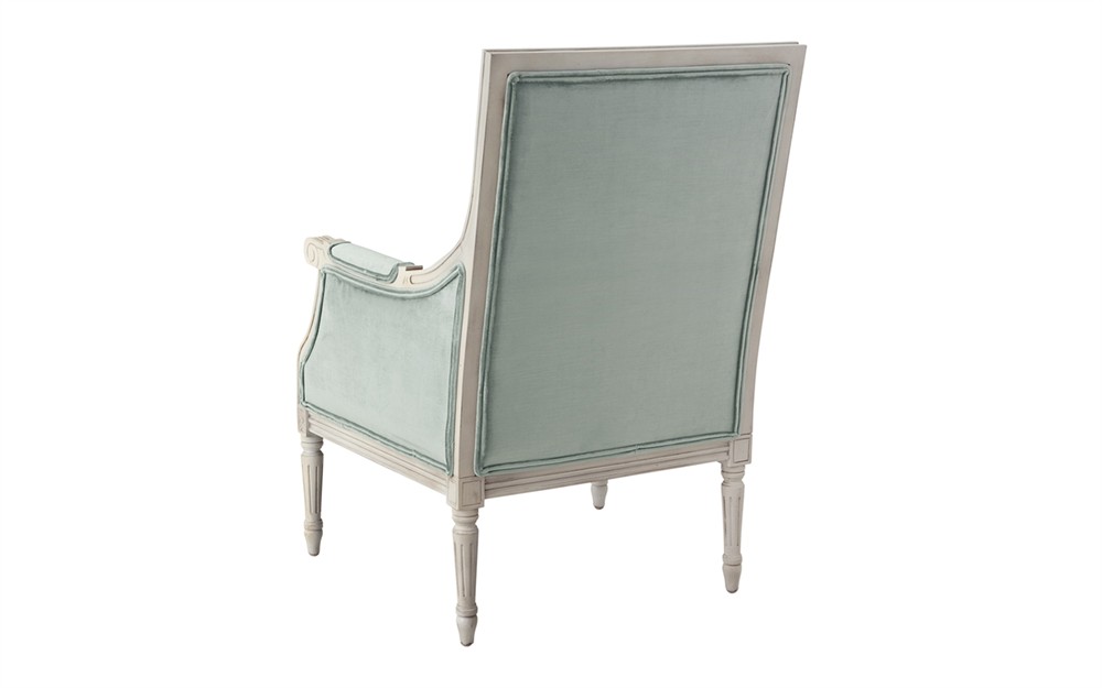 Juliette Sea Mist Velvet Vintage White Bergere Chair|