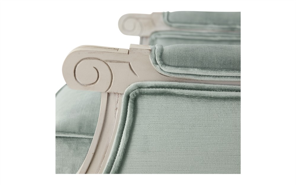 Juliette Sea Mist Velvet Vintage White Bergere Chair|