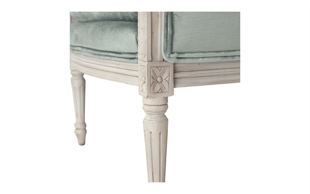 Juliette Sea Mist Velvet Vintage White Bergere Chair|