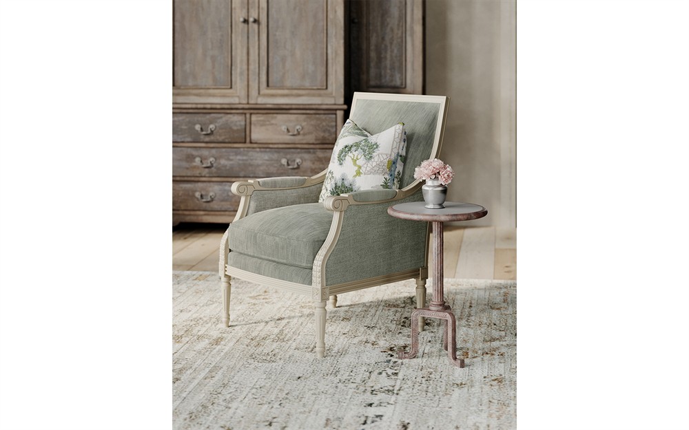 Juliette Sea Mist Velvet Vintage White Bergere Chair|