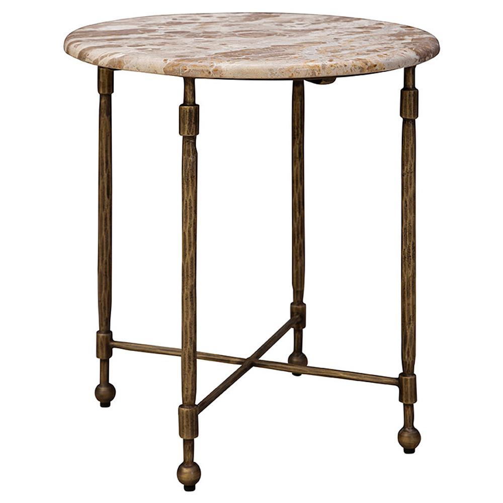 Carson French Country Marble Antique Brass Side Table|