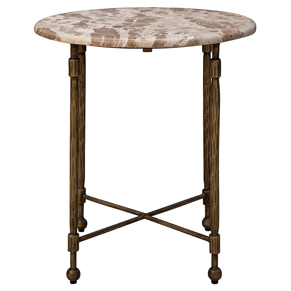 Carson French Country Marble Antique Brass Side Table|