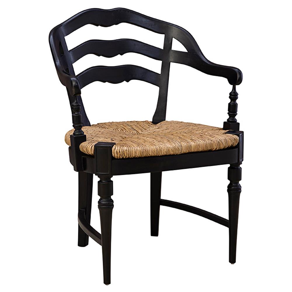 Amalie Updated Traditional Natural Rush Black Mahogany Dining Arm