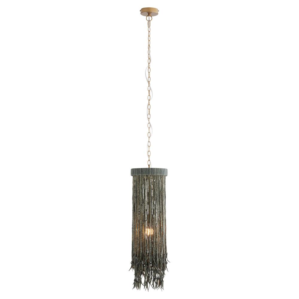 Baja Coastal Beach Dark Grey Beaded Wood Pendant|