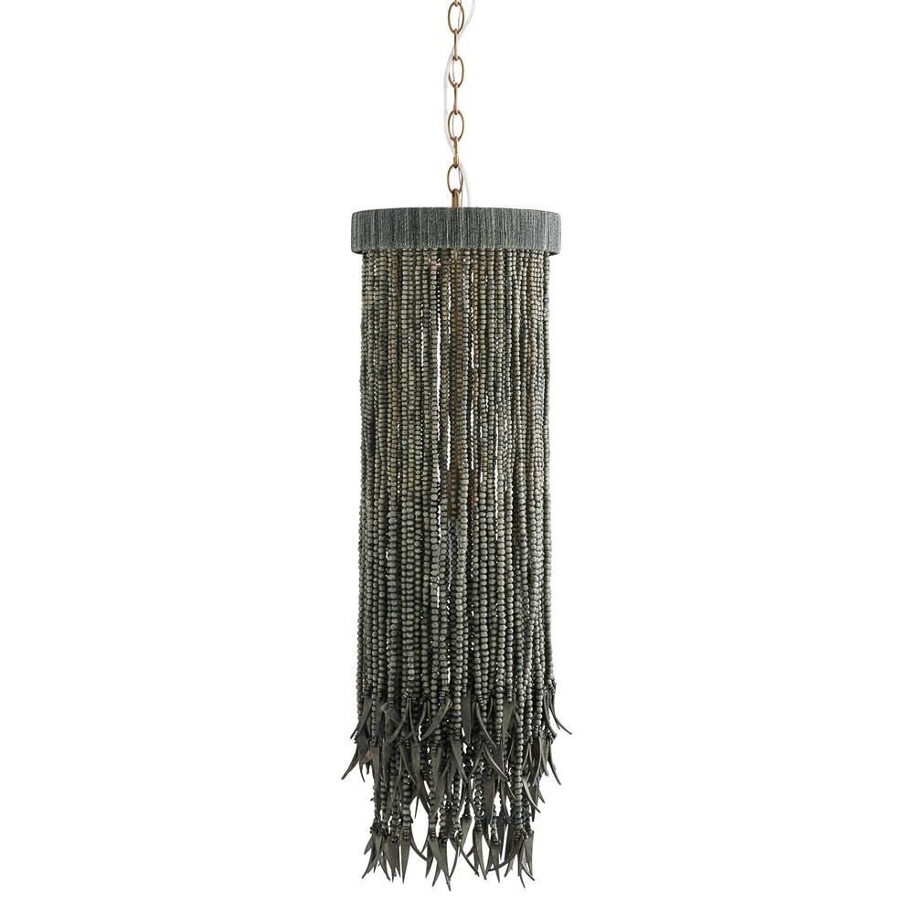 Baja Coastal Beach Dark Grey Beaded Wood Pendant|