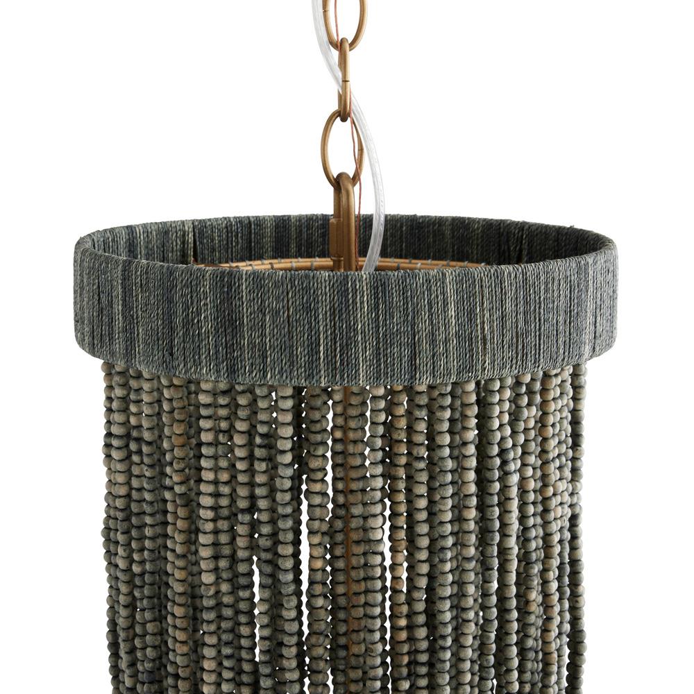 Baja Coastal Beach Dark Grey Beaded Wood Pendant|