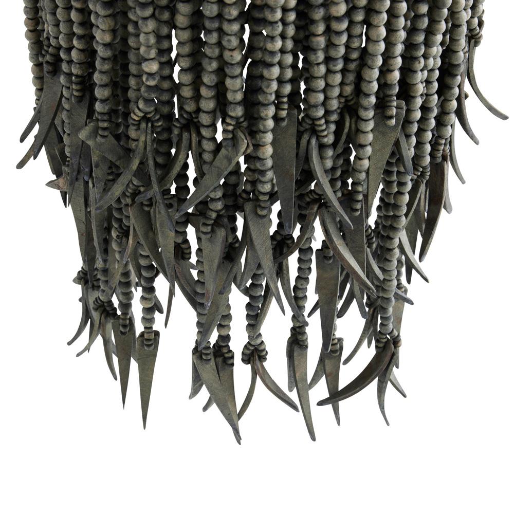 Baja Coastal Beach Dark Grey Beaded Wood Pendant|