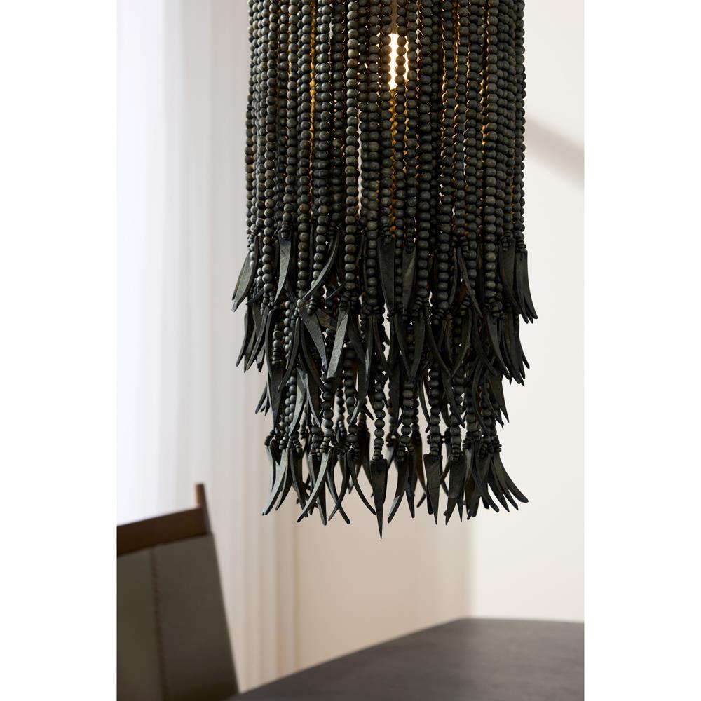 Baja Coastal Beach Dark Grey Beaded Wood Pendant|