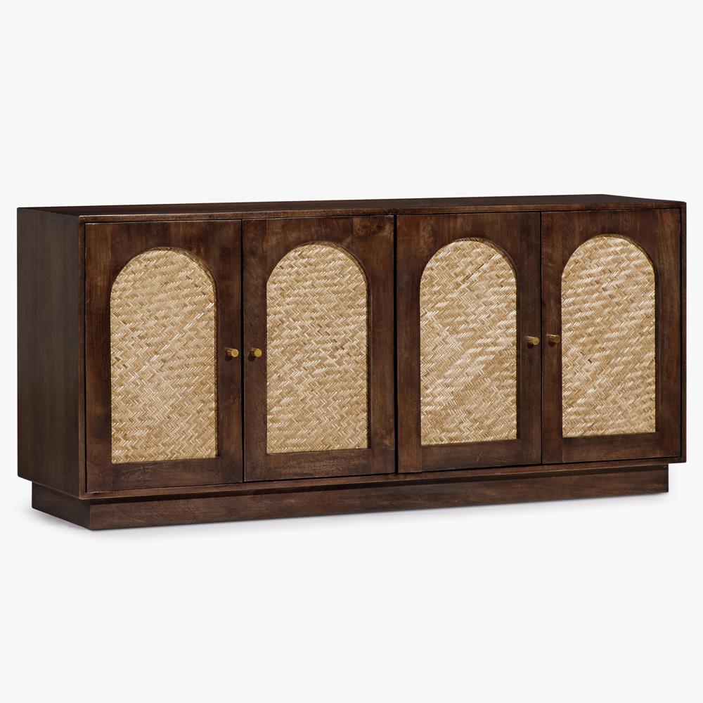 Draven Updated Traditional Brown Mango Wood Woven Cane Sideboard