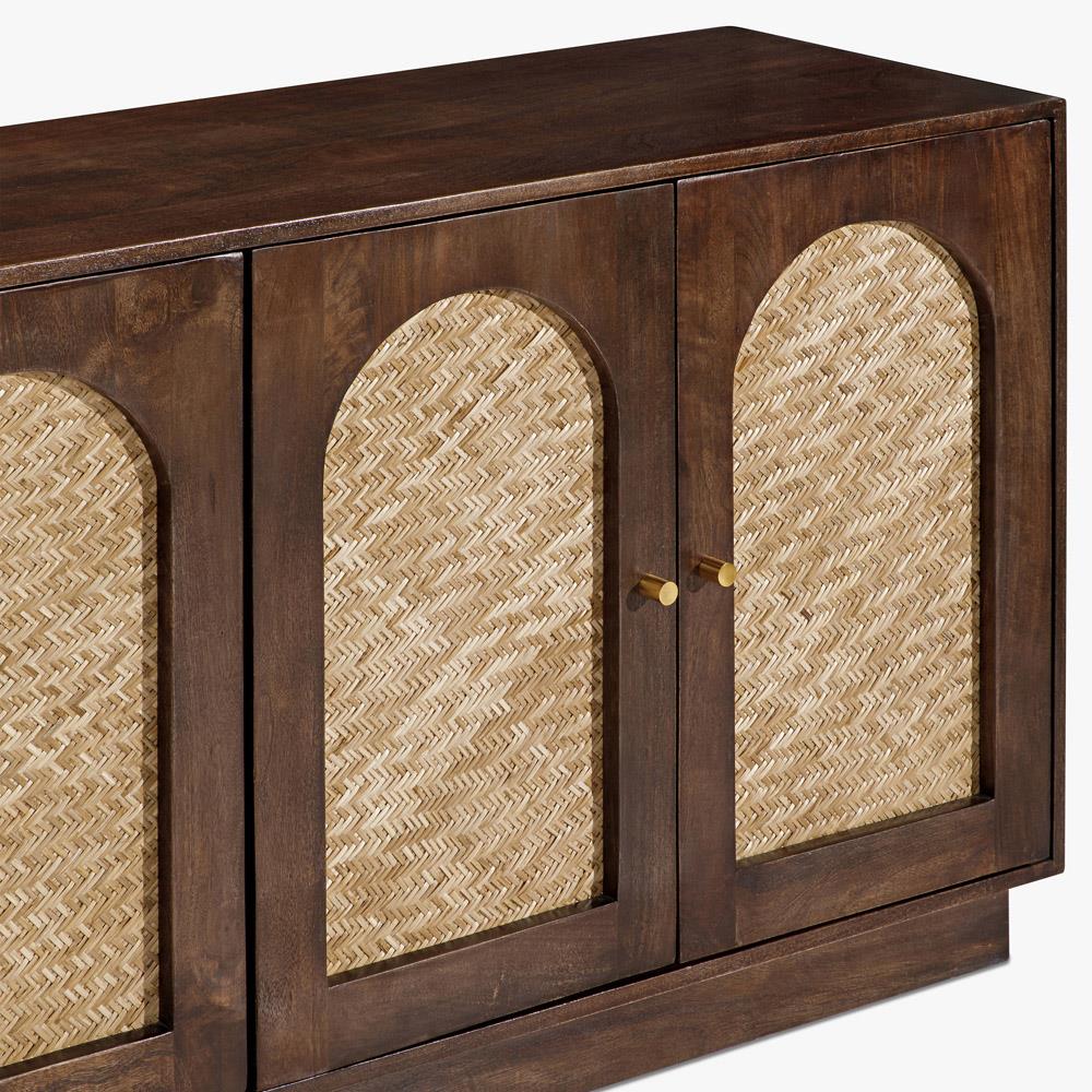 Draven Updated Traditional Brown Mango Wood Woven Cane Sideboard