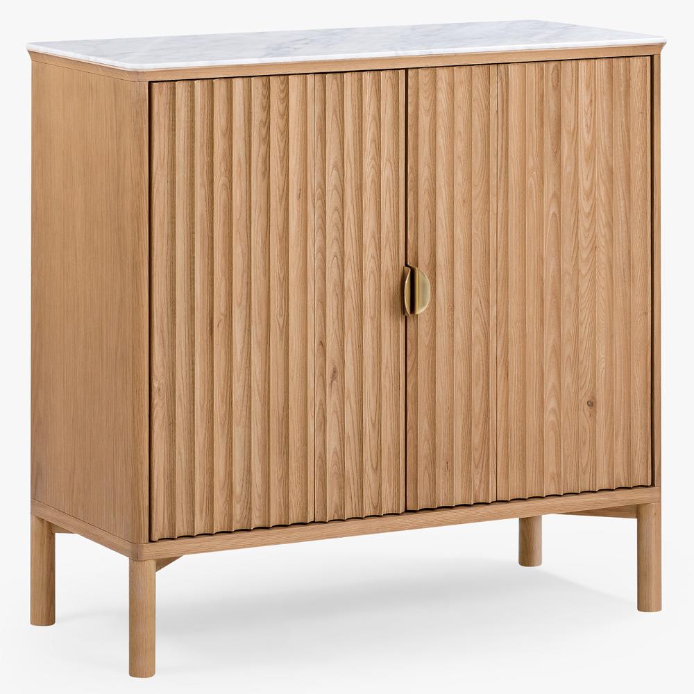 Cadence Modern Classic Marble Reeded Oak Wood Media Cabinet - 38"|