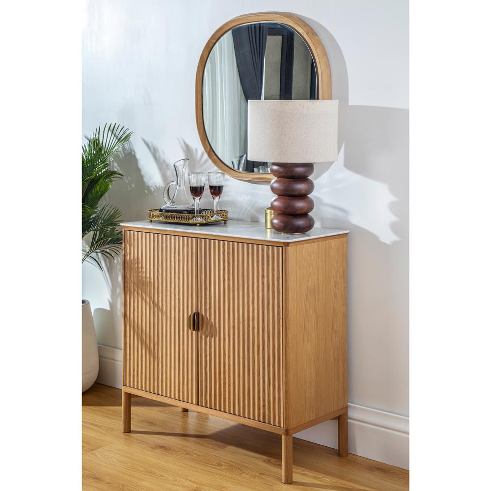 Cadence Modern Classic Marble Reeded Oak Wood Media Cabinet - 38"|