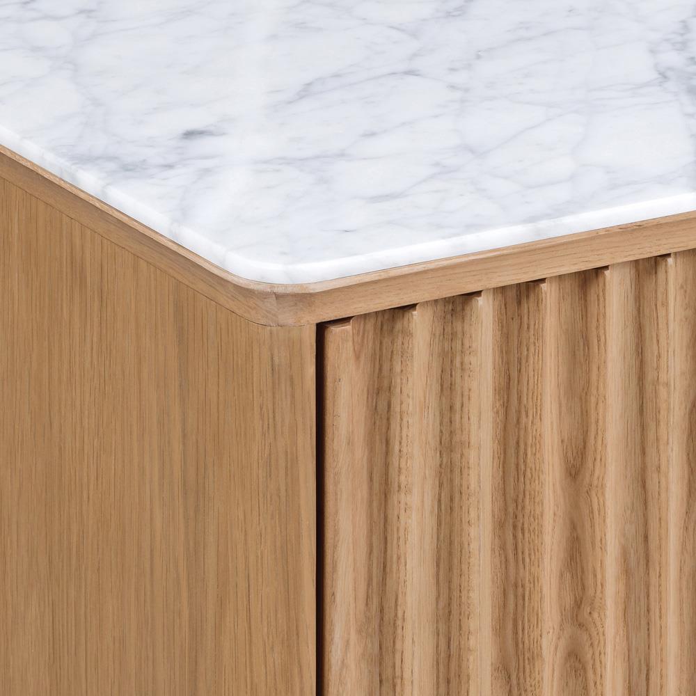 Cadence Modern Classic Marble Reeded Oak Wood Media Cabinet - 38"|