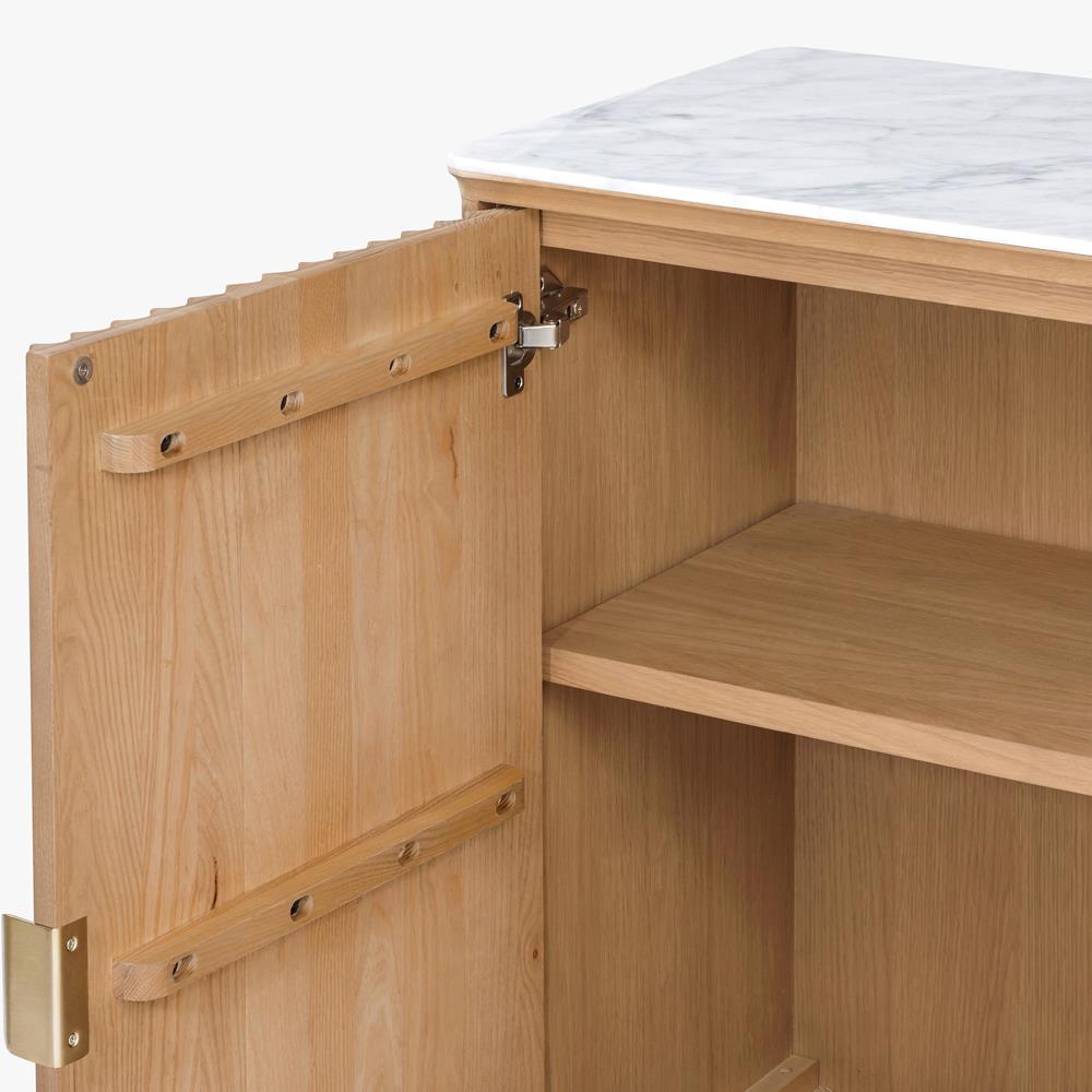 Cadence Modern Classic Marble Reeded Oak Wood Media Cabinet - 38"|