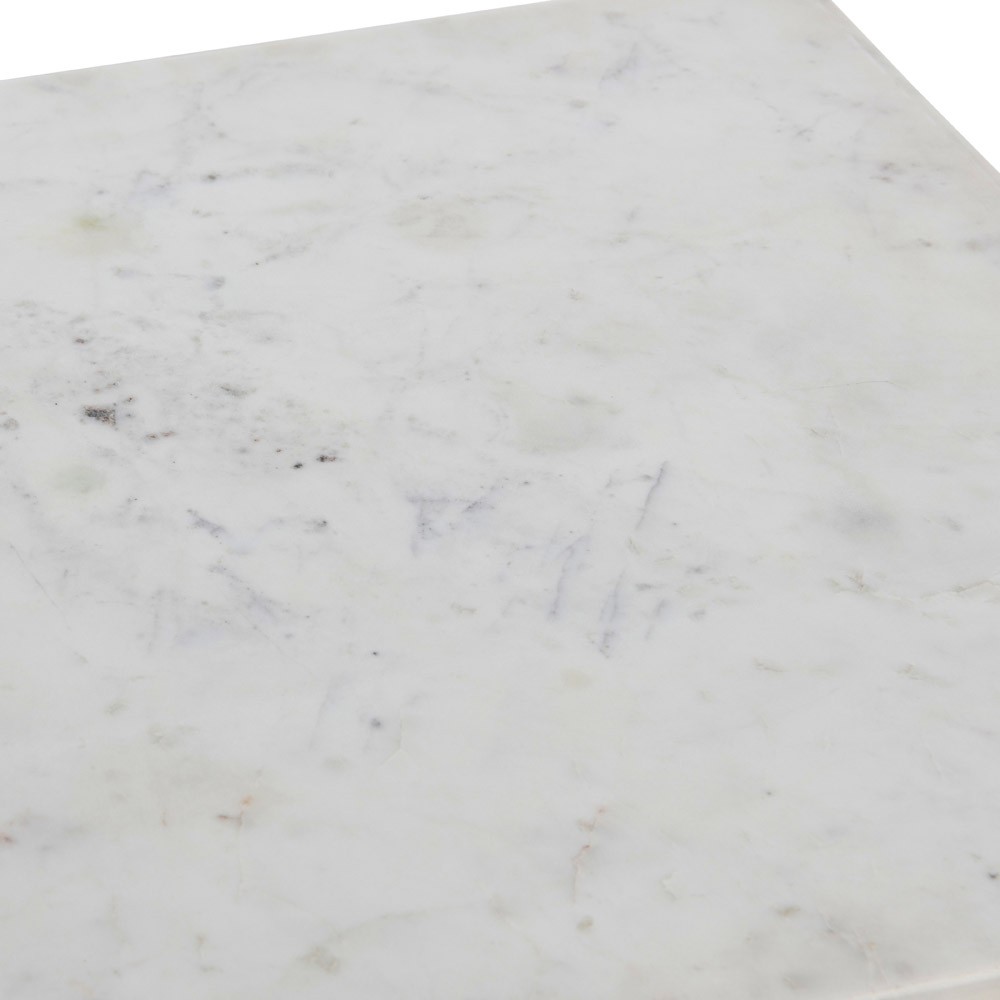 Rhea French Country White Marble Black Metal Square End Table|