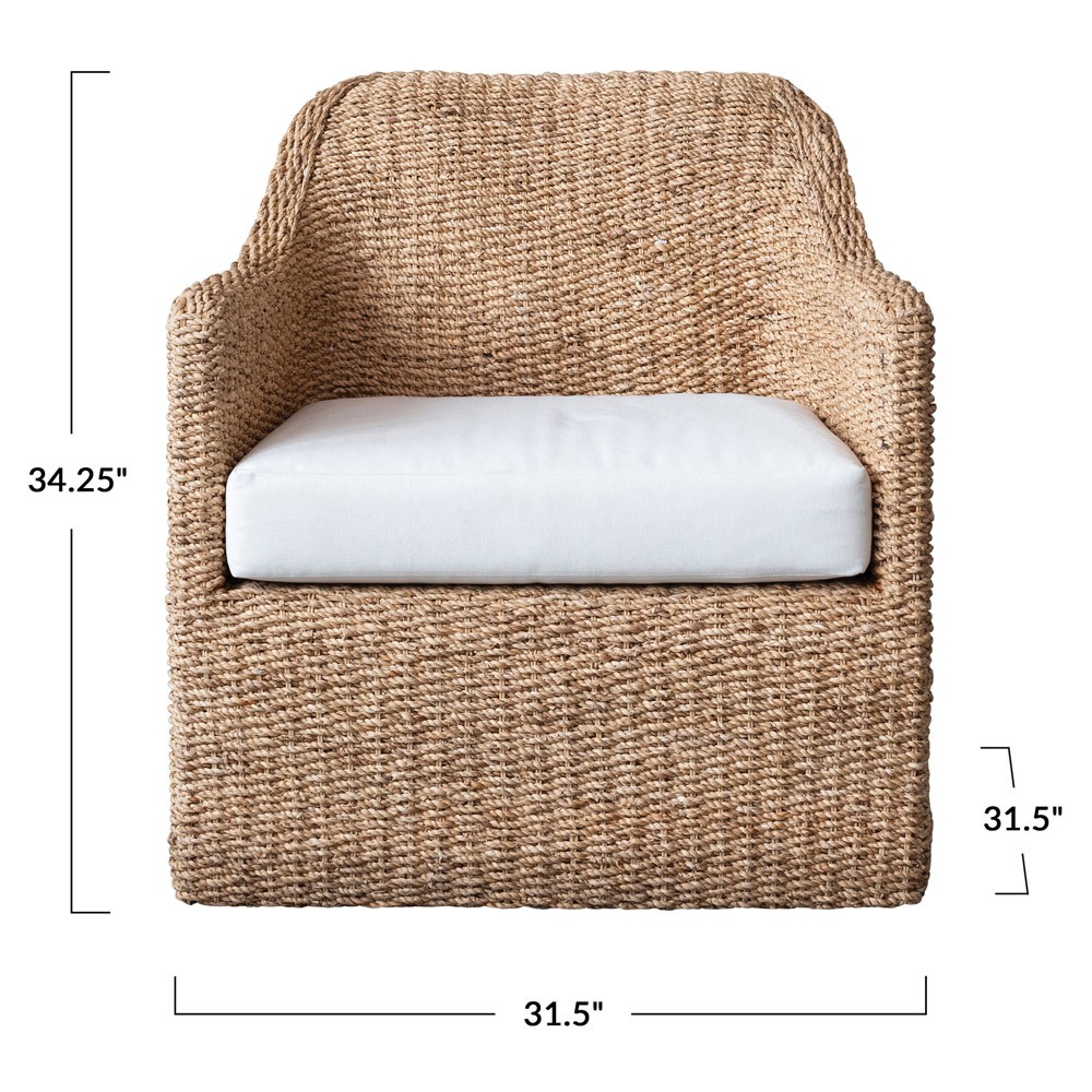 Enzo Coastal Beach Woven Water Hyacinth Arm Chair | Kathy Kuo Home