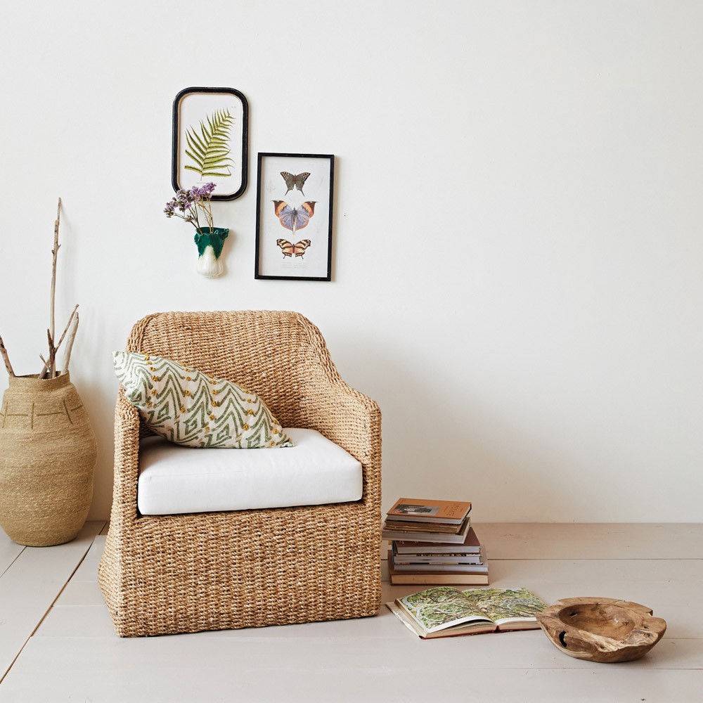 Enzo Coastal Beach Woven Water Hyacinth Arm Chair | Kathy Kuo Home