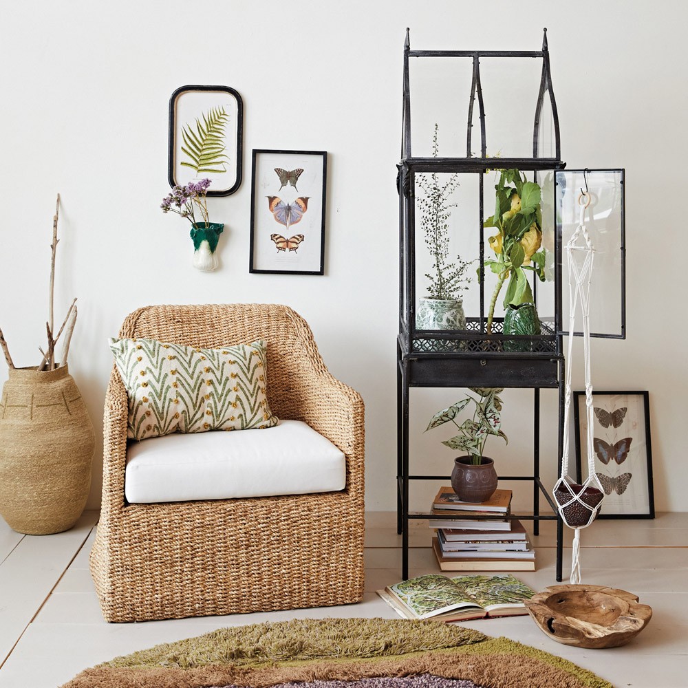 Enzo Coastal Beach Woven Water Hyacinth Arm Chair | Kathy Kuo Home