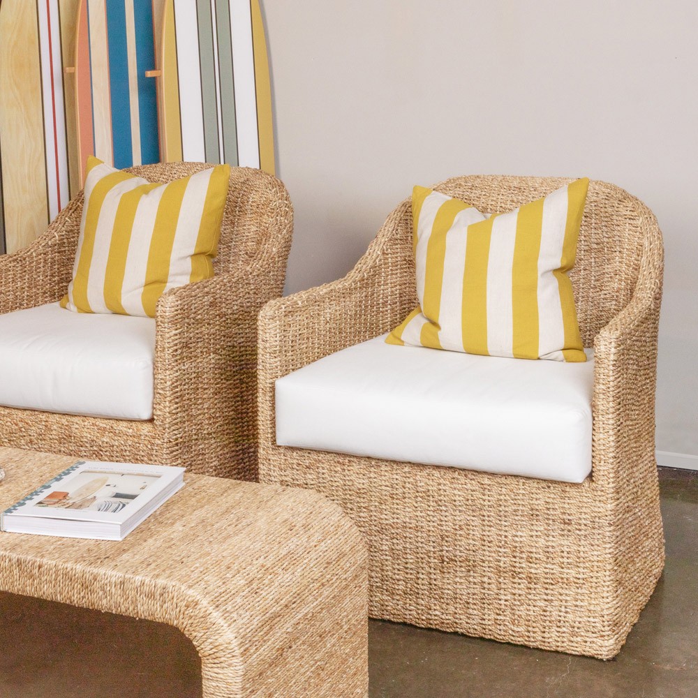 Enzo Coastal Beach Woven Water Hyacinth Arm Chair | Kathy Kuo Home