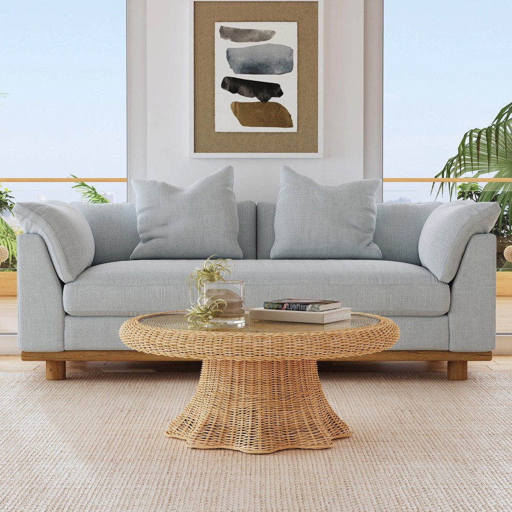 Ansel Coastal Beach Natural Rattan Scalloped Round Coffee Table 31