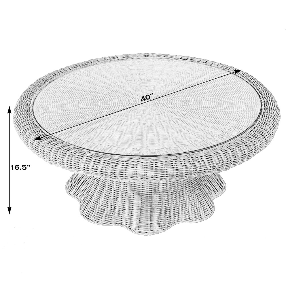 Ansel Coastal Beach Natural Rattan Scalloped Round Coffee Table 31