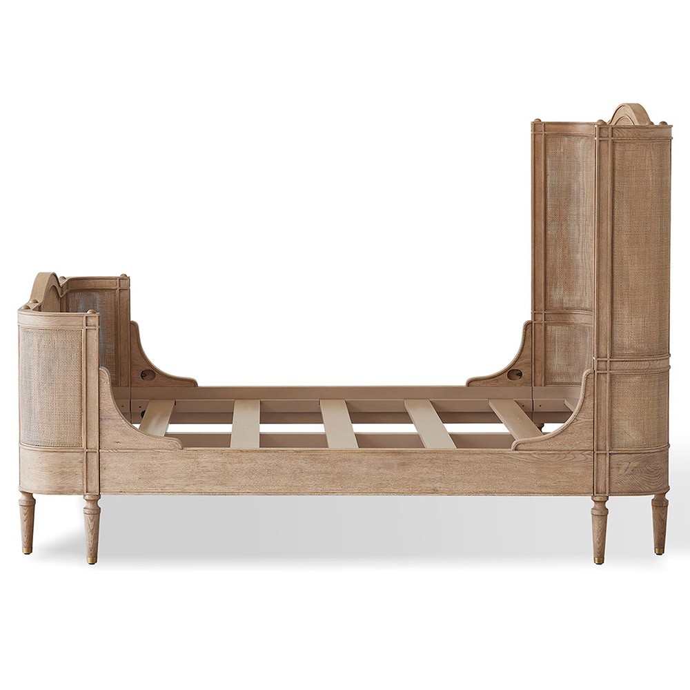 Solene French Country Beige Woven Cane Oak Bed - Queen Queen