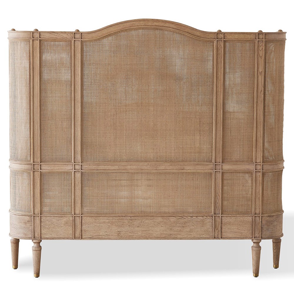 Solene French Country Beige Woven Cane Oak Bed - Queen Queen