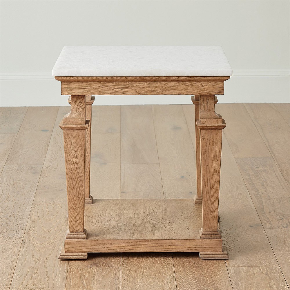 Solene French Country White Marble Oak Side Table Standard (14
