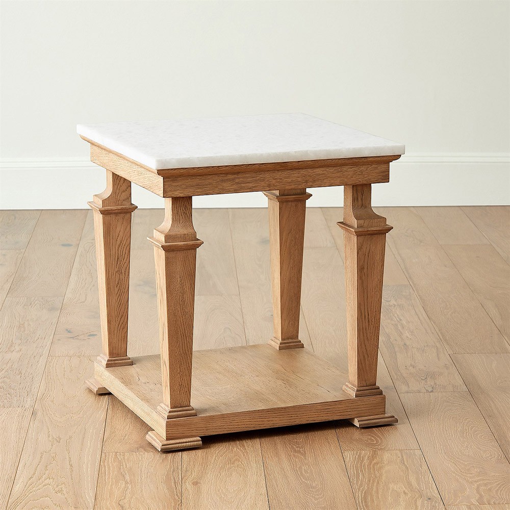 Solene French Country White Marble Oak Side Table Standard (14