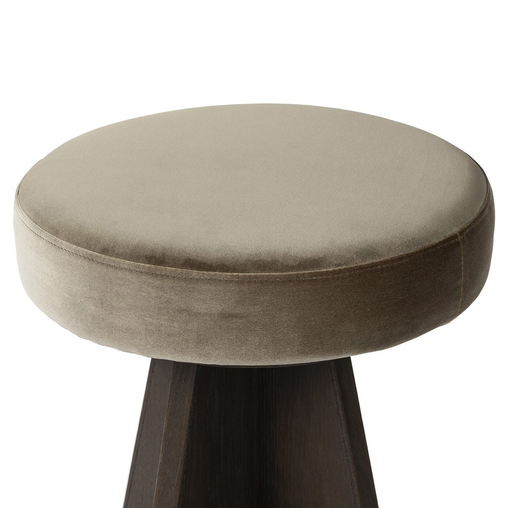 Donovan Mid Century Taupe Velvet Oak Wood Swivel Counter Stool|