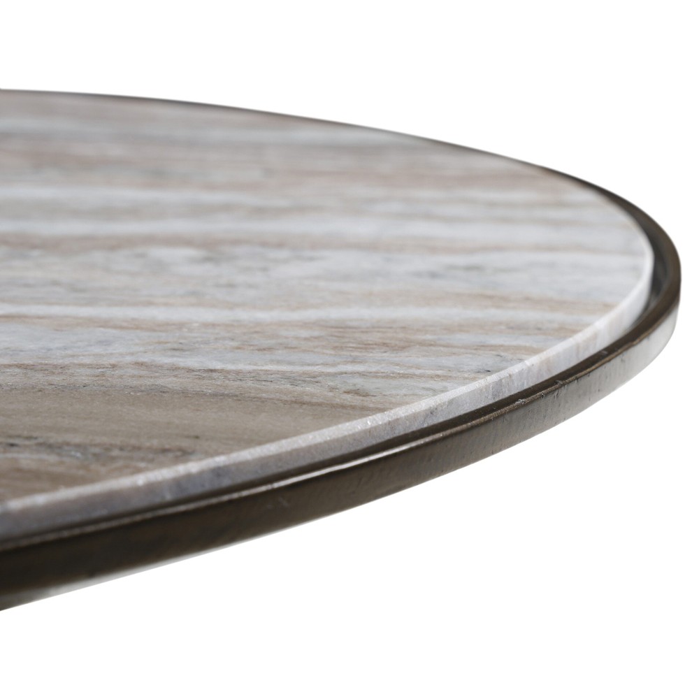 Malia Industrial Taupe Marble Aged Bronze Iron Round Coffee Table|