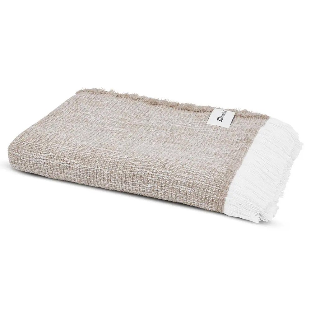 Haleigh Beige Crosshatch Textured Indoor / Outdoor Throw Blanket|