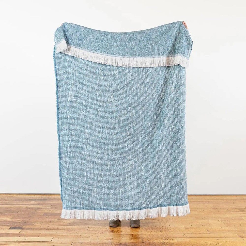 Haleigh Blue Crosshatch Textured Indoor / Outdoor Throw Blanket|
