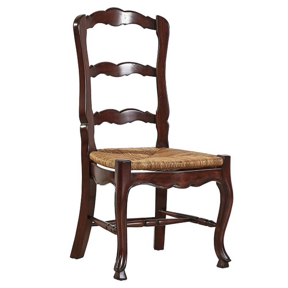 Lacey Rustic Brown Mahogany Woven Seat Ladder Back Dining Side Chair|
