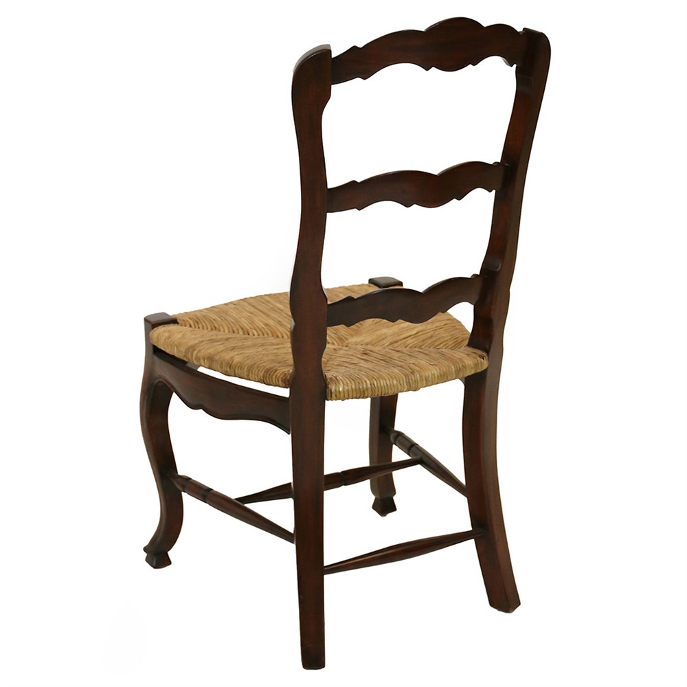 Lacey Rustic Brown Mahogany Woven Seat Ladder Back Dining Side Chair|