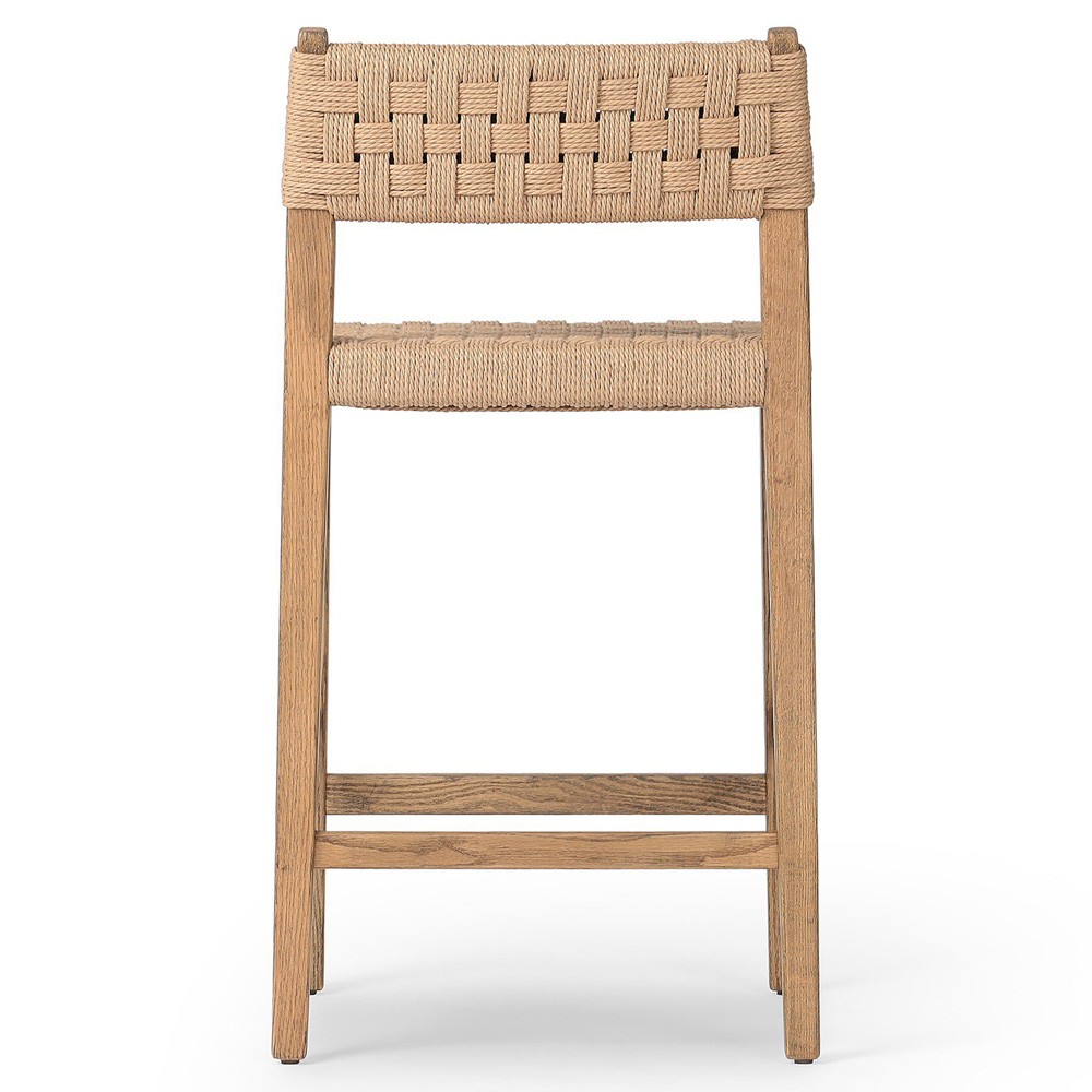 Henry Coastal Beach Brown Oak Natural Woven Rush Counter Stool