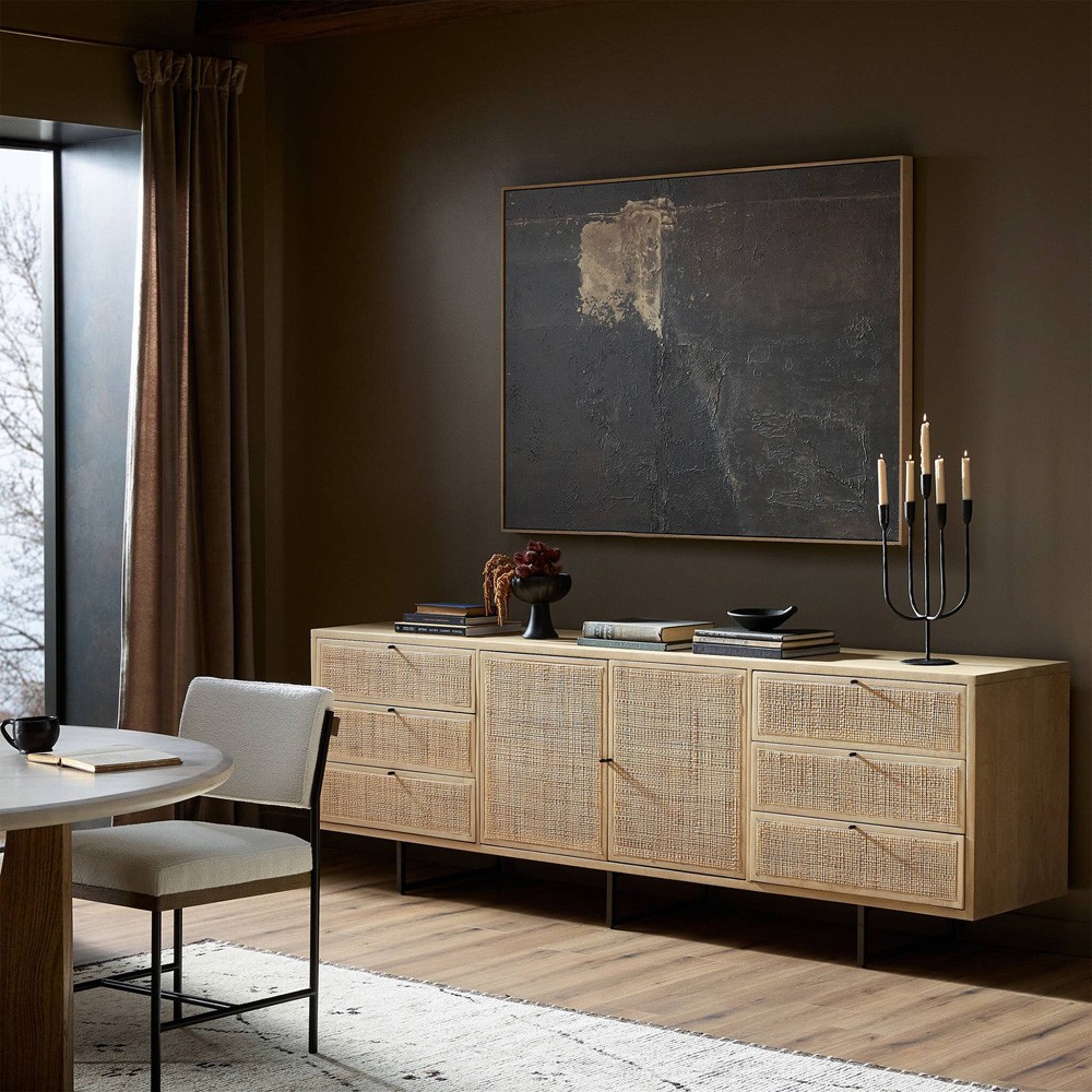 Emilie Coastal Beach Natural Cane Mango Wood Sideboard|
