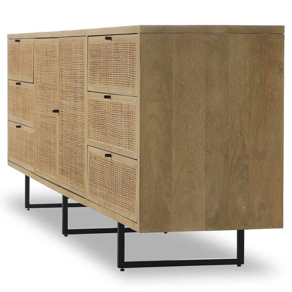 Emilie Coastal Beach Natural Cane Mango Wood Sideboard|
