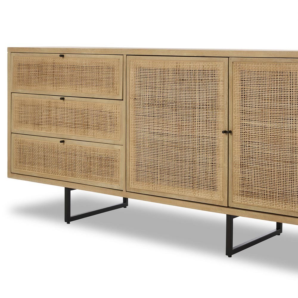 Emilie Coastal Beach Natural Cane Mango Wood Sideboard|