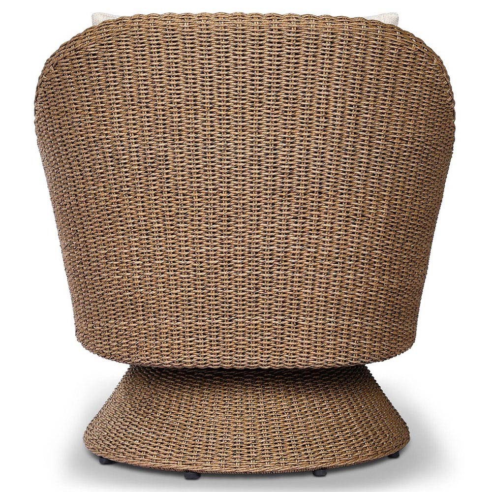 Marciana Coastal Beach Beige Upholstered Brown Woven Wicker Outdoor Swivel Chair|