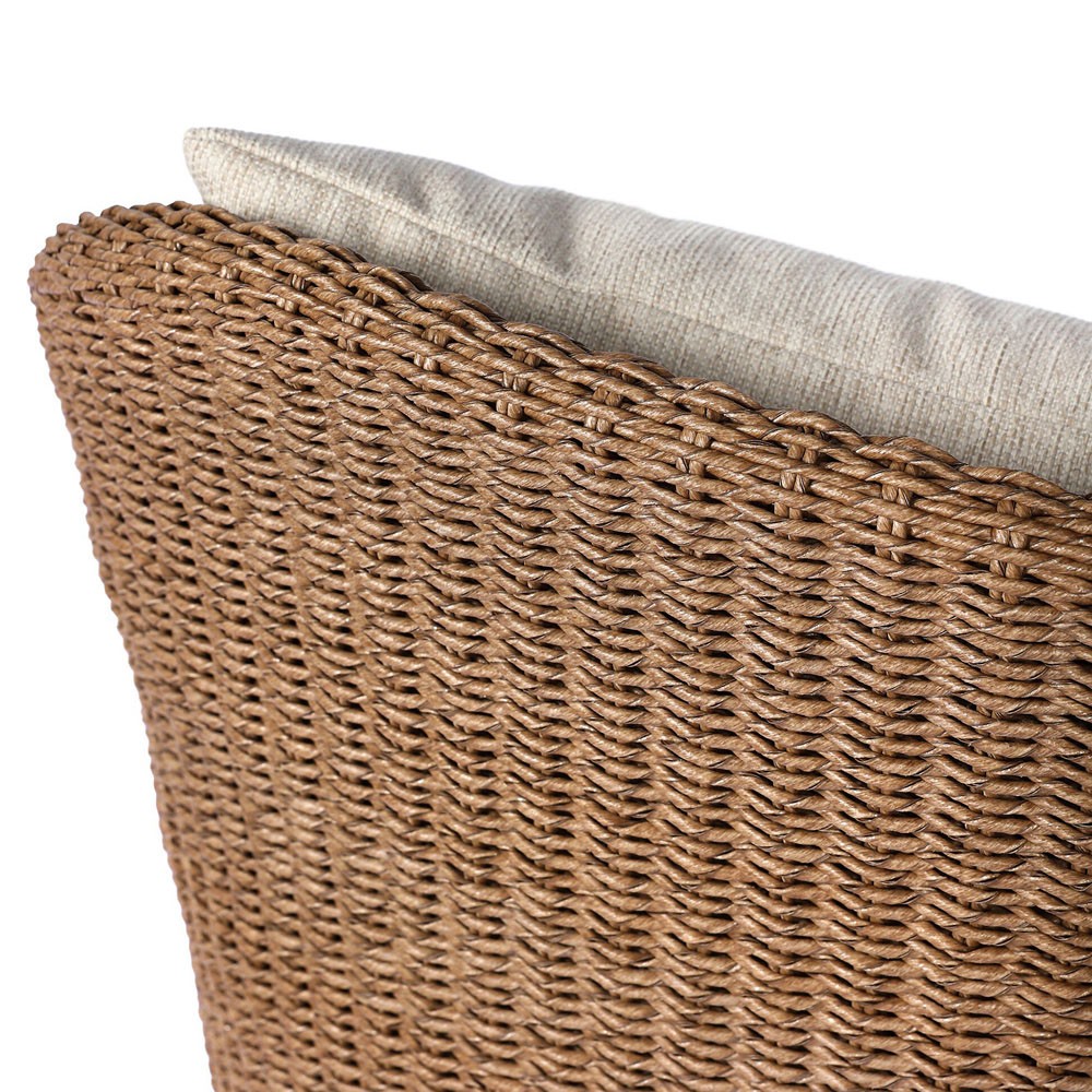 Marciana Coastal Beach Beige Upholstered Brown Woven Wicker Outdoor Swivel Chair|