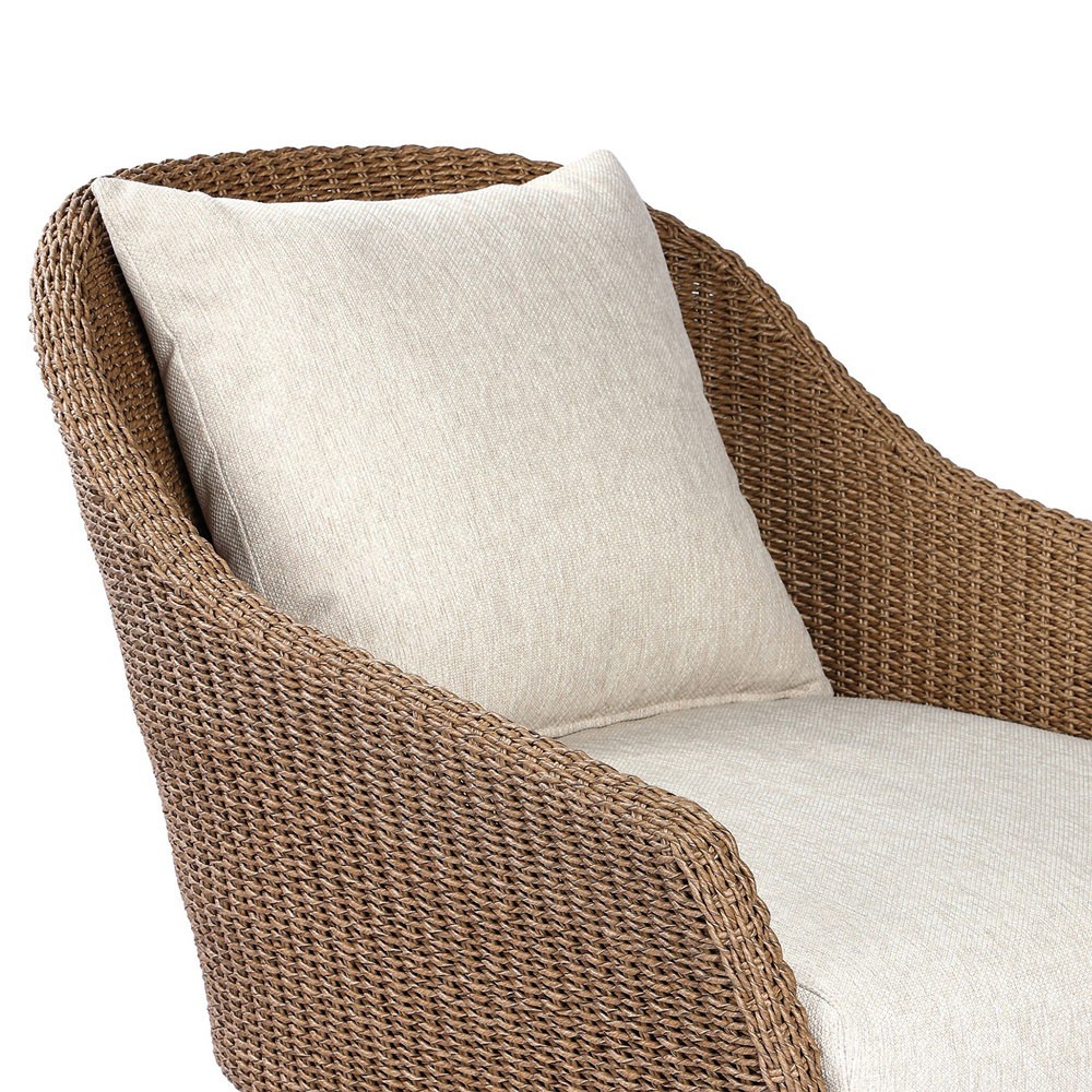 Marciana Coastal Beach Beige Upholstered Brown Woven Wicker Outdoor Swivel Chair|