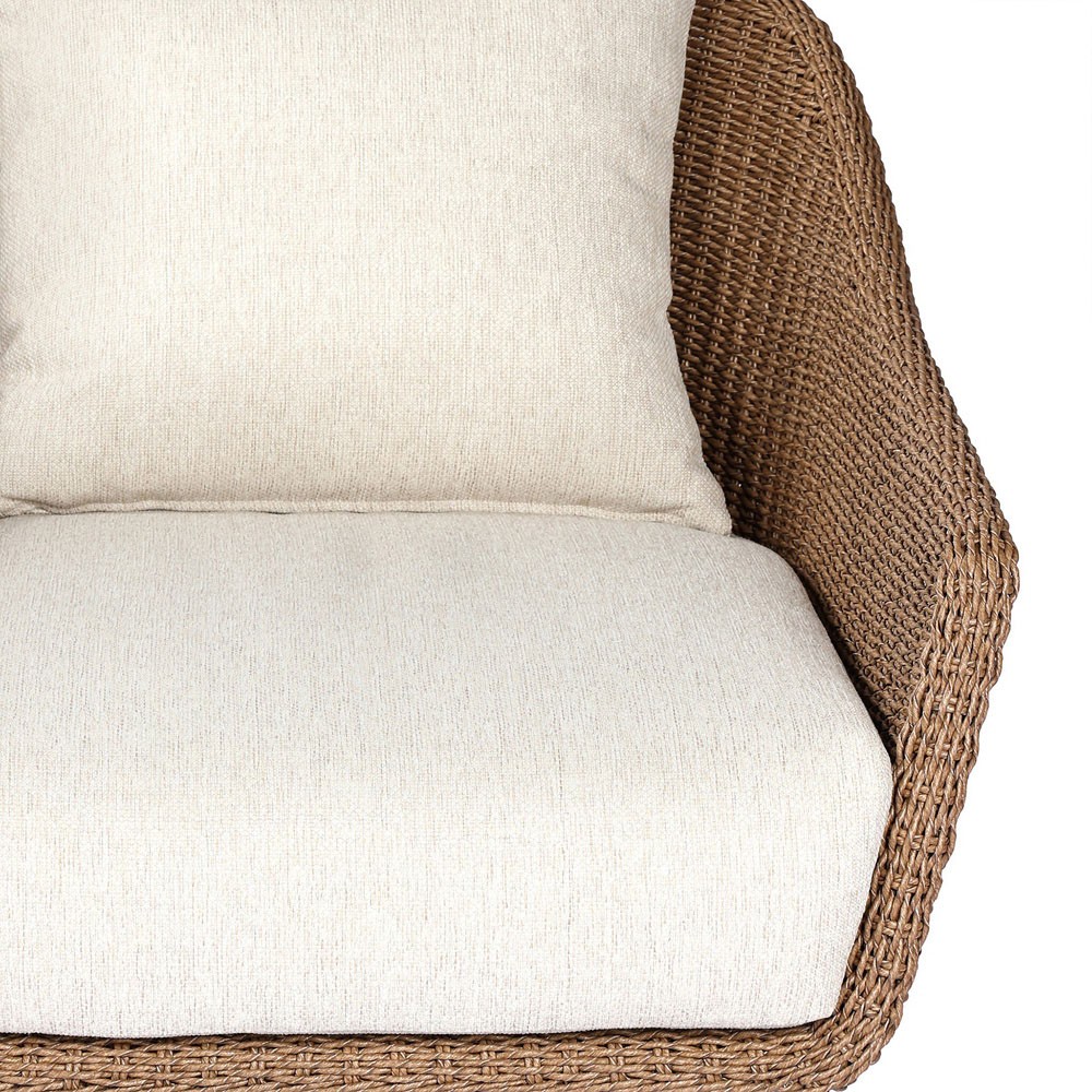 Marciana Coastal Beach Beige Upholstered Brown Woven Wicker Outdoor Swivel Chair|