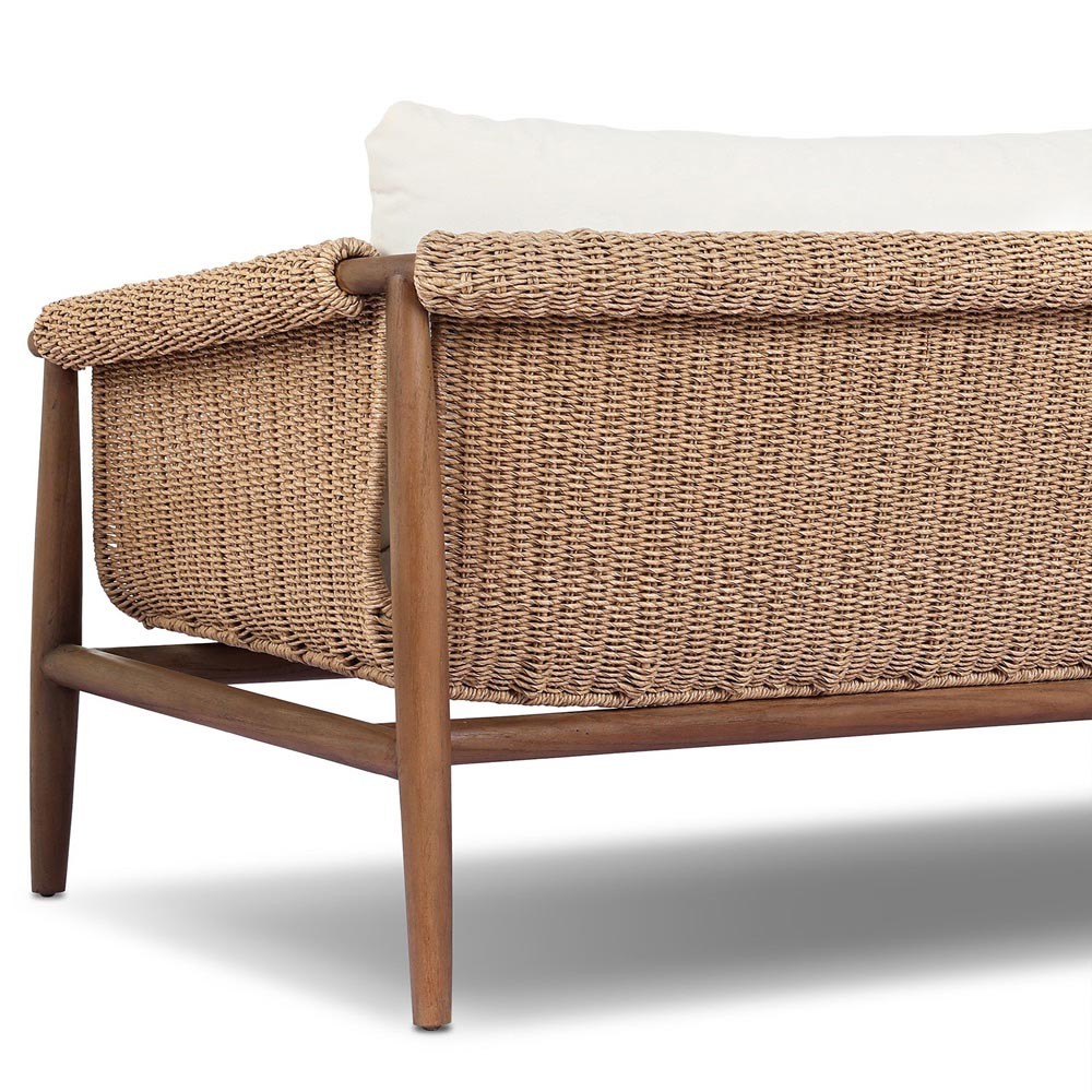 Sophie Coastal Beach White Upholstered Brown Teak Woven Outdoor Sofa - 76"|