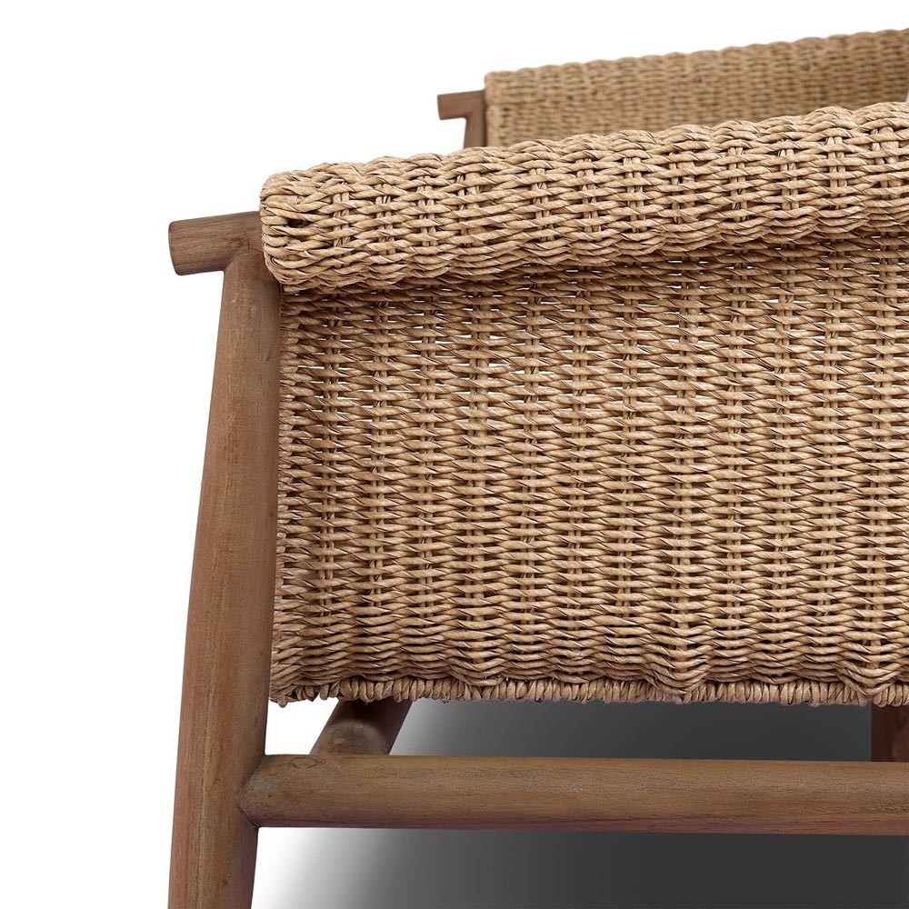 Sophie Coastal Beach White Upholstered Brown Teak Woven Outdoor Sofa - 76"|