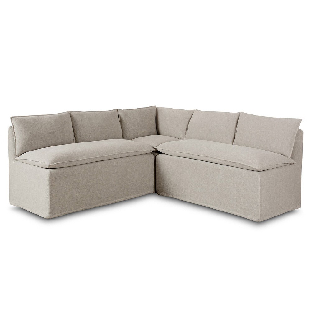 Andrew Updated Traditional Grey Linen Slipcovered Dining Banquette - 80"|