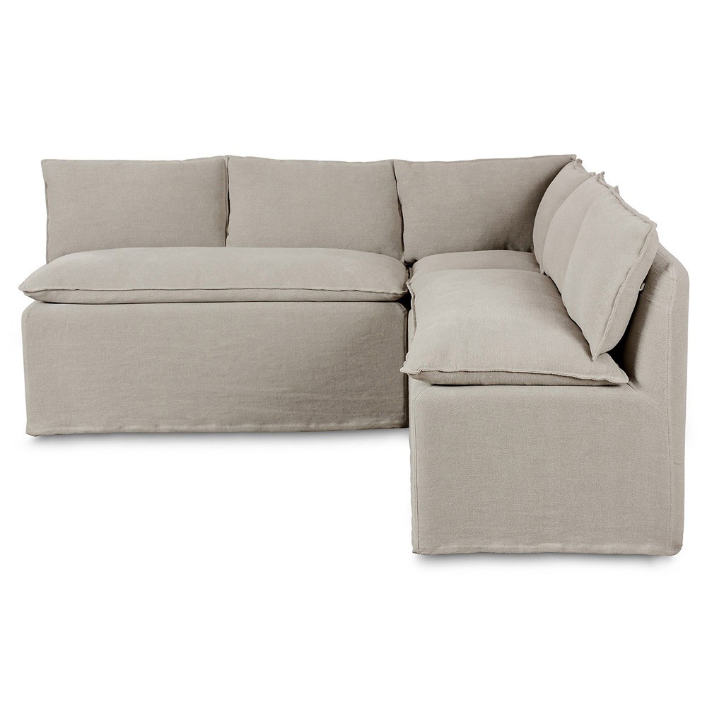 Andrew Updated Traditional Grey Linen Slipcovered Dining Banquette - 80"|