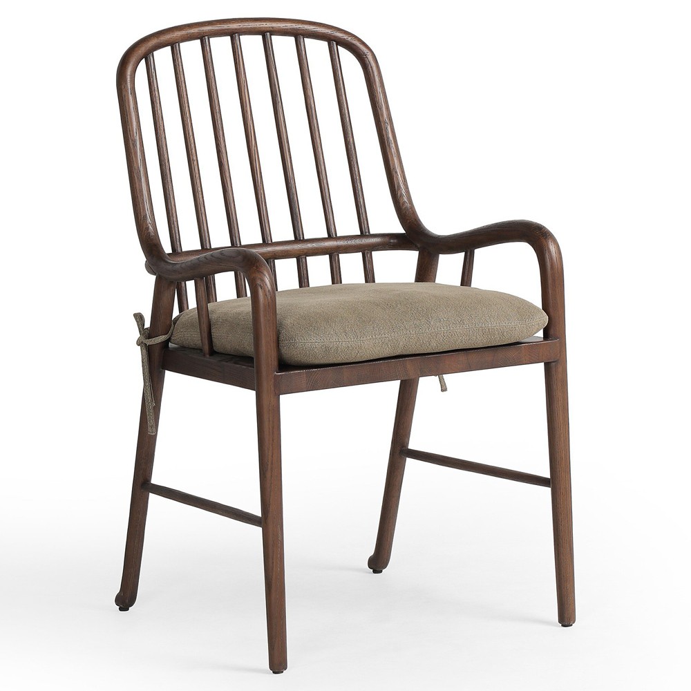 Brenna Broadway Olive Linen Dining Arm Chair | Kathy Kuo Home